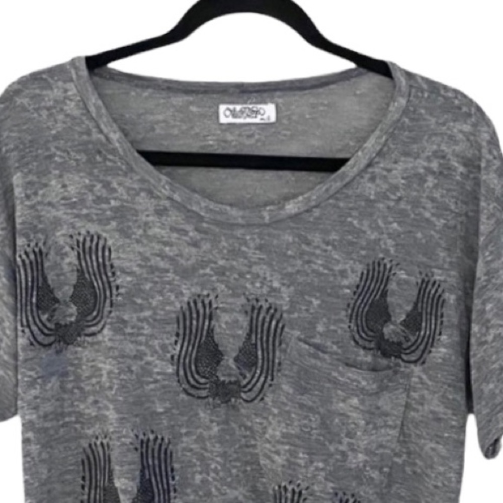 new Lauren Moshi ☻︎ Debbi Mini Eagle Pocket Tee ☻︎ Heather Grey Burnout ☻ M L - Picture 6 of 16
